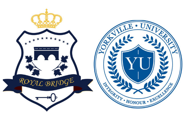 Yorkville University and Royal Bridge College logos
