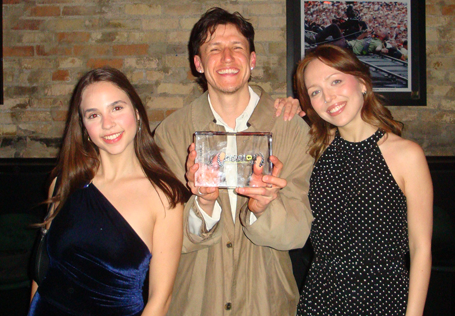 Fernanda Molina, Denzel Vazquez and Daria Lavrova with Hot Docs trophy